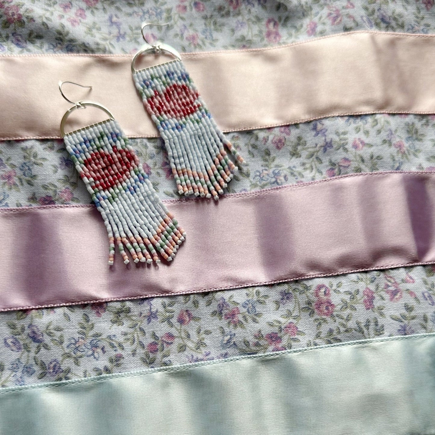 Teacup Calico Ribbon Skirt + Earrings Set