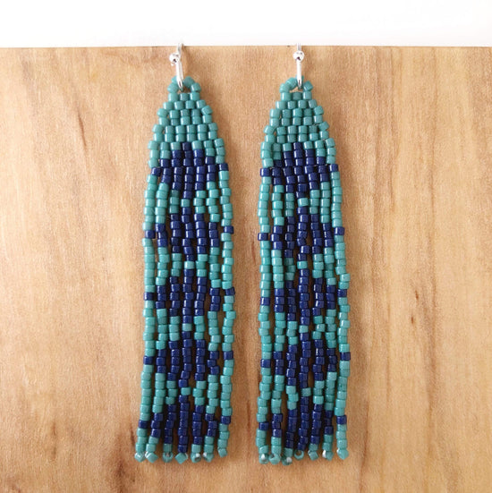 Load image into Gallery viewer, Lillie Nell Pokni Earrings in Eucalyptus + Navy
