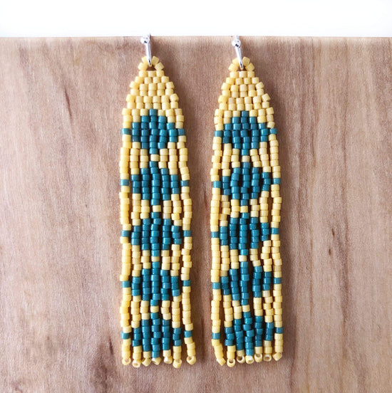 Load image into Gallery viewer, Lillie Nell Pokni Earrings in Mustard + Eucalyptus
