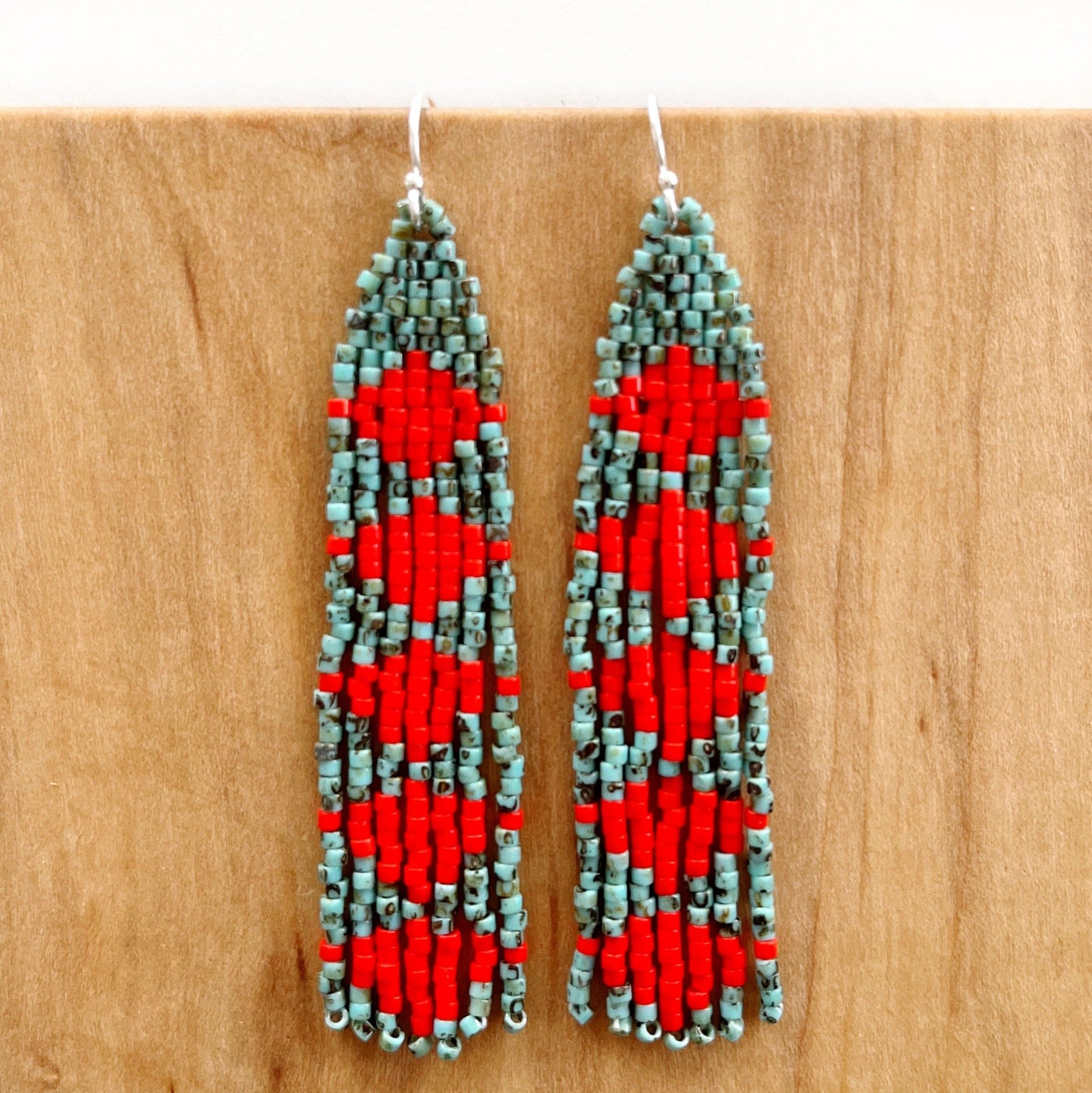 Load image into Gallery viewer, Lillie Nell Pokni Earrings in Turquoise + Neon Red
