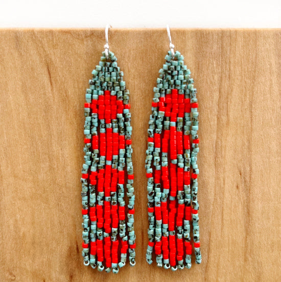 Load image into Gallery viewer, Lillie Nell Pokni Earrings in Turquoise + Neon Red
