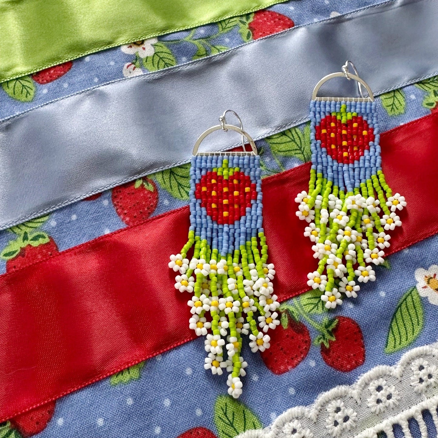 Lillie Nell Strawberry Eyelet Ribbon Skirt + Earrings Set Skirts in