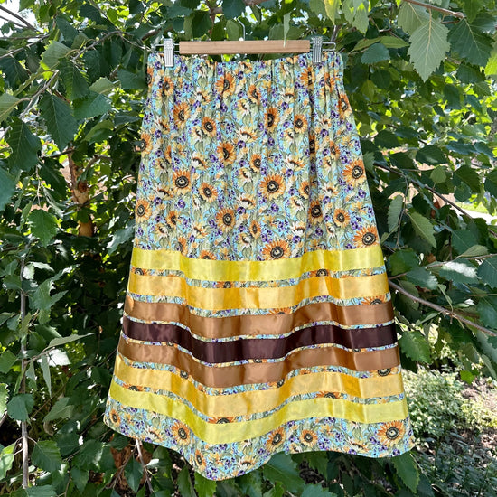 Load image into Gallery viewer, Lillie Nell Sunflower Tea Length Ribbon Skirt + Earrings Set Skirts in
