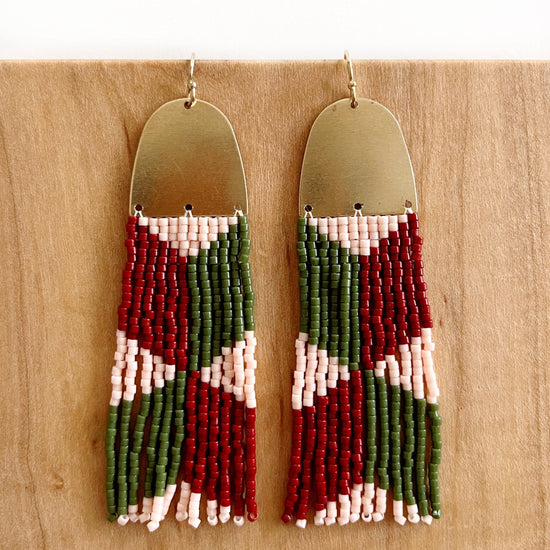 Load image into Gallery viewer, Lillie Nell Tushka Earrings in brick + fir
