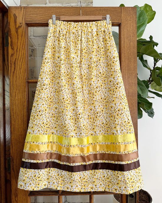 Lillie Nell Watercolor Sunflower Floral Ribbon Skirt + Earrings Set Skirts in