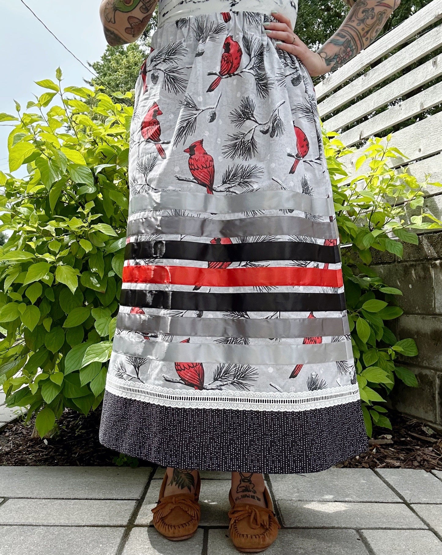 Lillie Nell Winter Cardinal Ribbon Skirt + Earrings Set Skirts in